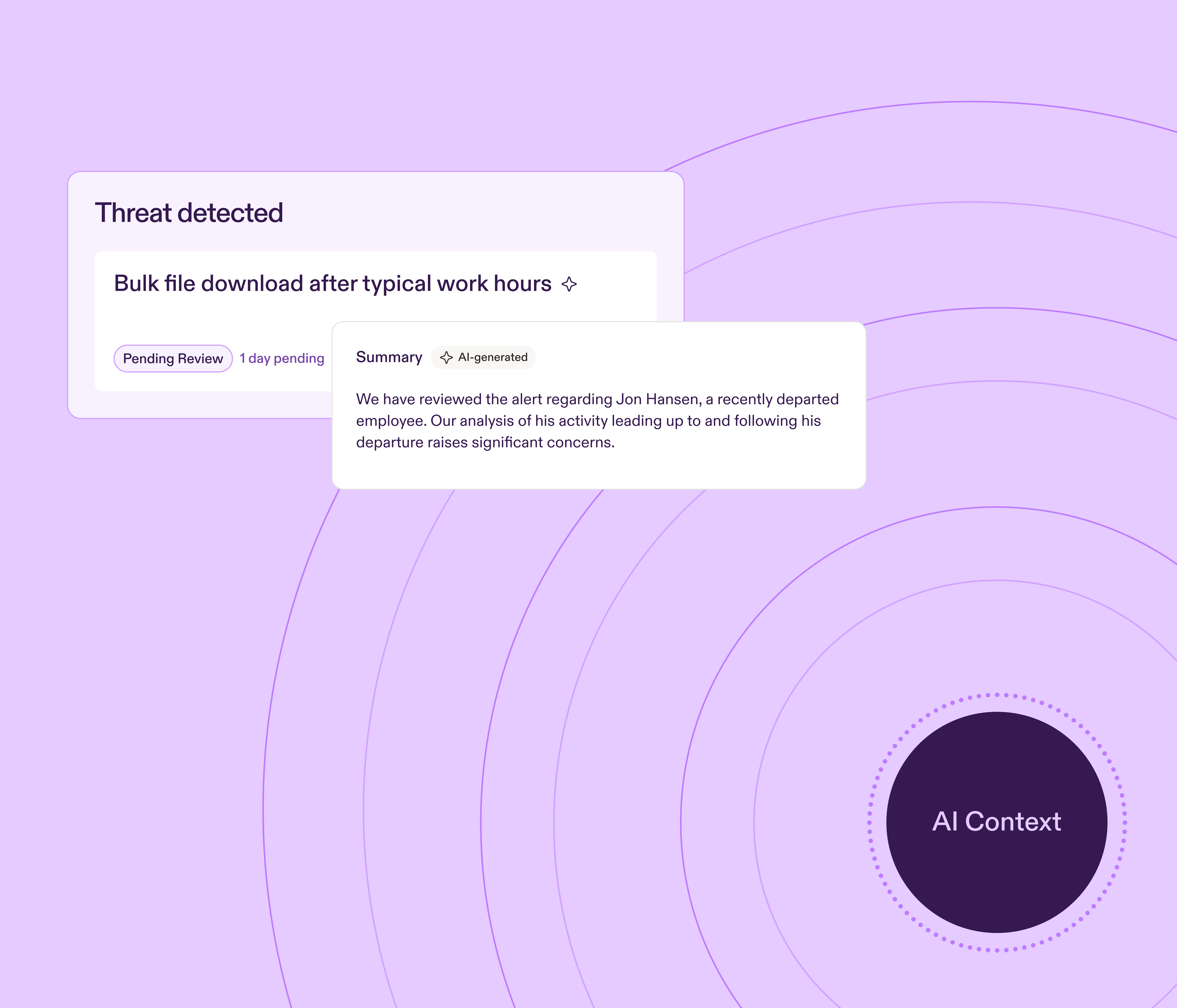 Pistachio Presence alert with an AI-generated summary and AI Context.