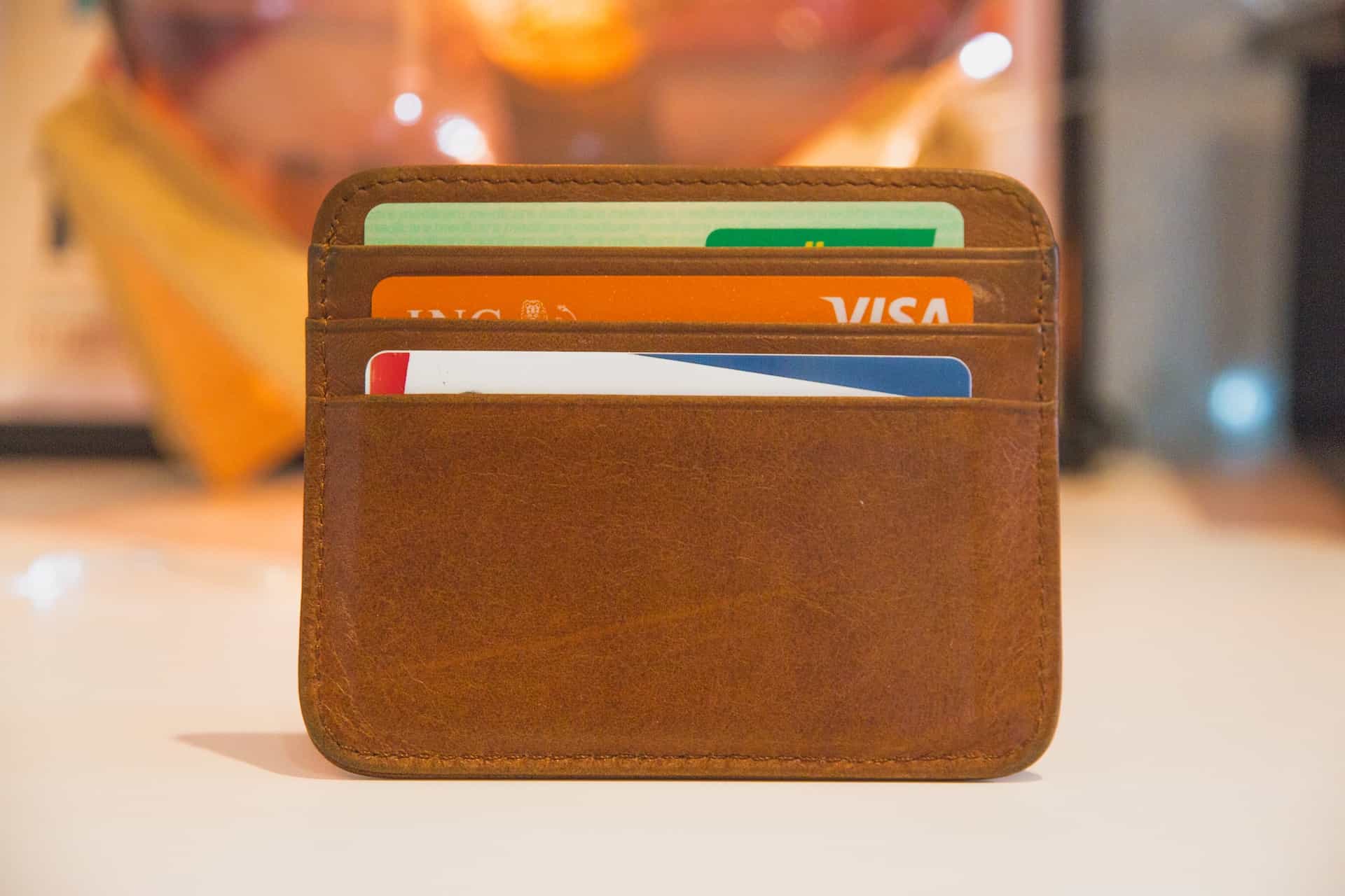 A leather wallet with credit cards